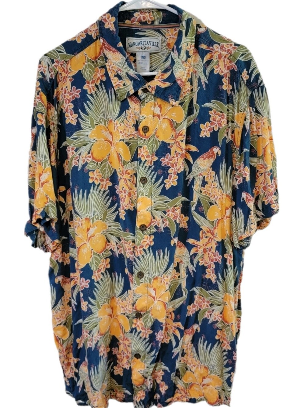 Jimmy Buffett Margaritaville Hawaiian Shirt Men’s XL Parrot Flip Flop Pop Top